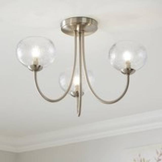 Hemsby Mid Century 3 Light Semi Flush Ceiling Light - Silver
