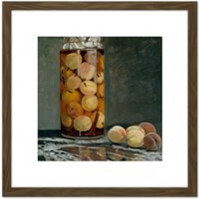 Claude Monet Jar Of Peaches Painting 8X8 Inch Square Wooden Framed Wall Art Print Picture with Mount - Brown - One Size