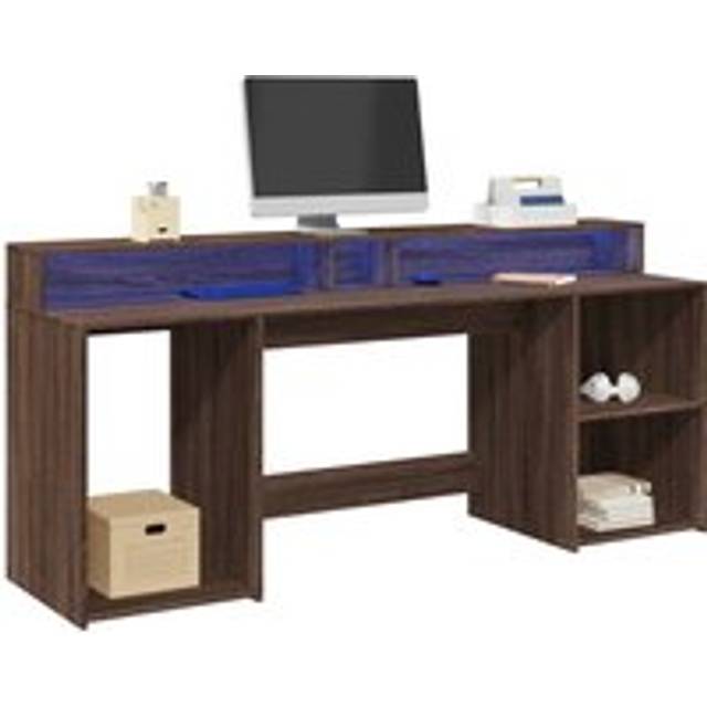Desk with LED Lights Brown Oak 200x55x91 cm Engineered Wood - One Size