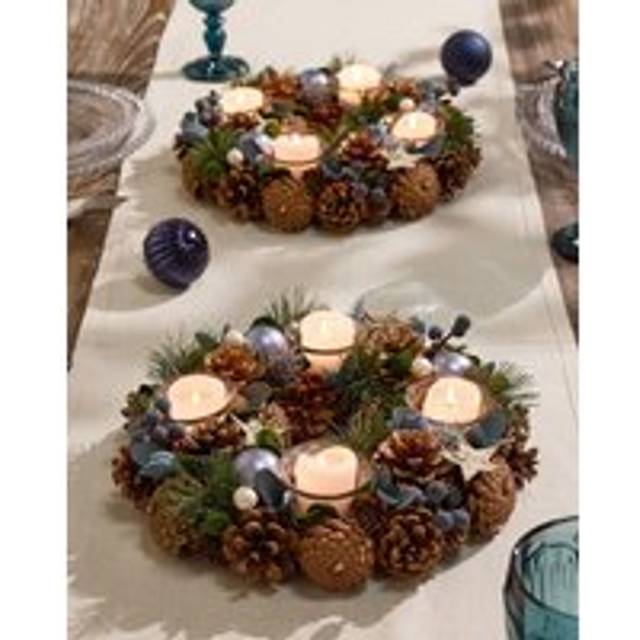 Set of 2 Moonlight Blue Round Table Centrepiece Christmas Decoration Candle Holders Tealight Holder 30cm - 2 Pack