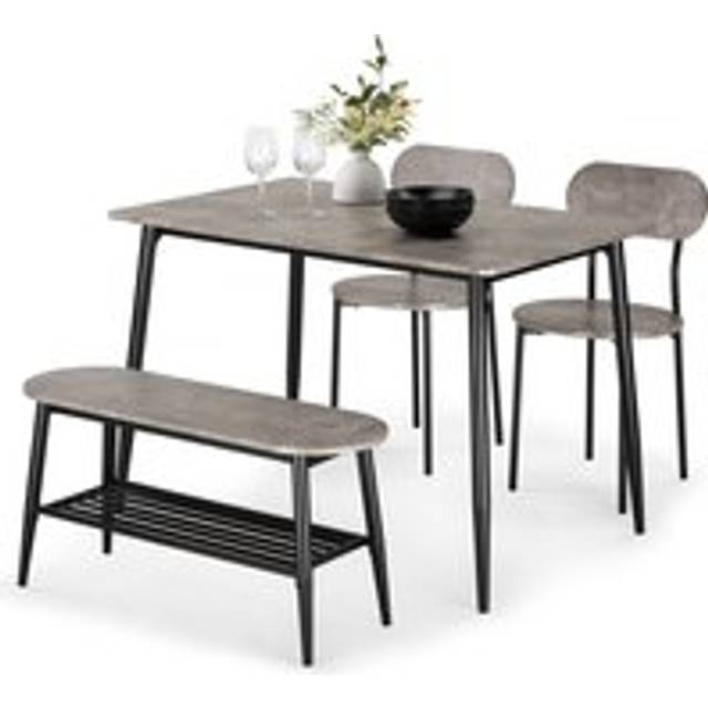 VonHaus Dining Room Set - 4 Seater Dining Table and Chairs Set - Rectangular Concrete Effect Kitchen Table, Chairs & Bench for 4 People - Grey Space