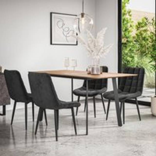(Black) Haydon Extending Oak Effect Dining Table Set w 4-6 Nova Velvet Chairs