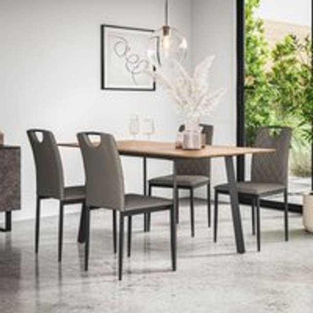 (Grey) Haydon Extending Oak Effect Dining Table Set w 4-6 Monza Faux Leather Chairs