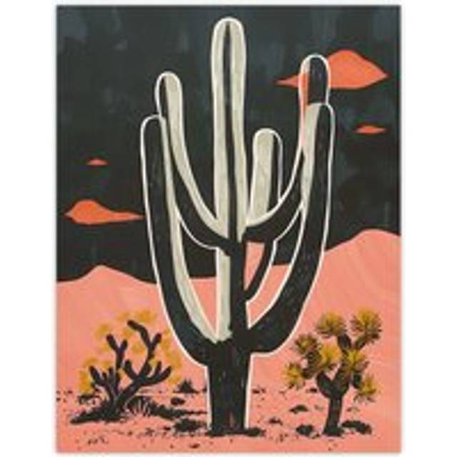 Wall Art Print Saguaro Cactus Pink Grey Desert Landscape Poster - W12 inch x H16 inch