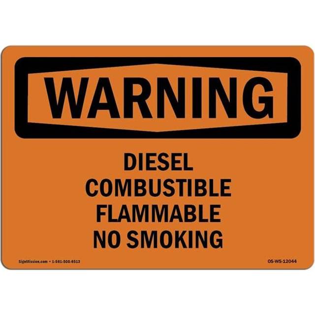SignMission OS-WS-A-1014-L-12044 10 x 14 in. OSHA Warning Sign - Diesel Combustible Flammable No Smoking
