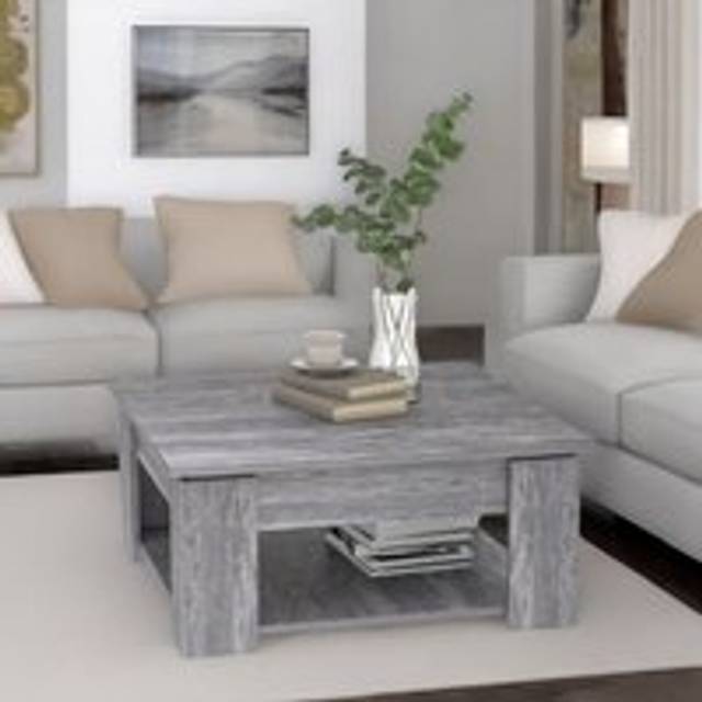 2 Tier Wooden Square Center Coffee Table - Grey - One Size