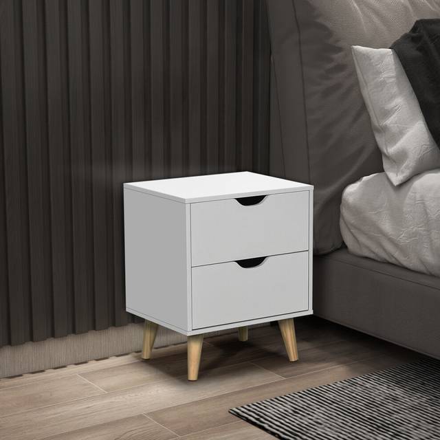 Homcom Bedside Table With Drawer, Side Table With Pine Wood Legs, White - One Size