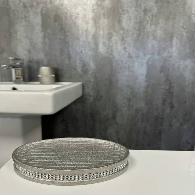 Pzazz Silver Diamante Bathroom Sink Soap Dish - One Size