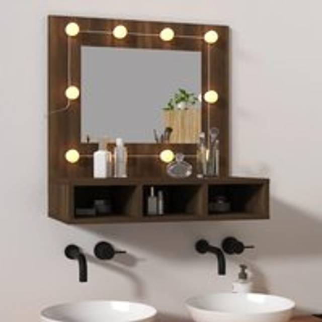 Mirror Cabinet with LED Brown Oak 60x31.5x62 cm - One Size
