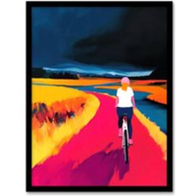 Bicycle Dream Bike Ride Colourful Landscape Framed Art Print - Blue - W12 inch x H16 inch