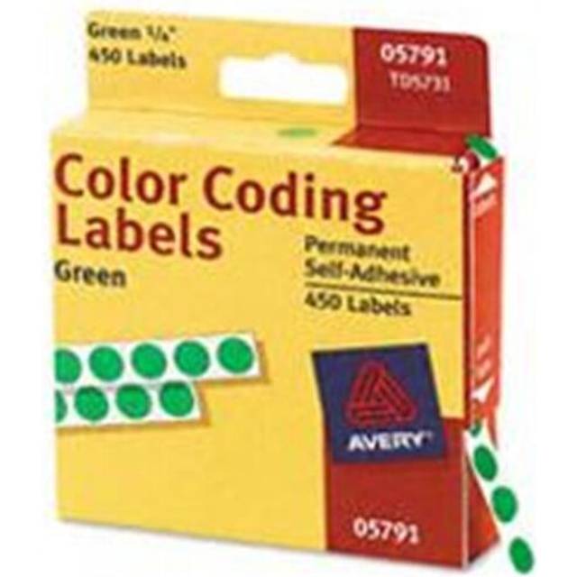 Avery  Avery Permanent Self-Adhesive Color-Coding Labels  1/4in dia  Green  450/Pack  PK -