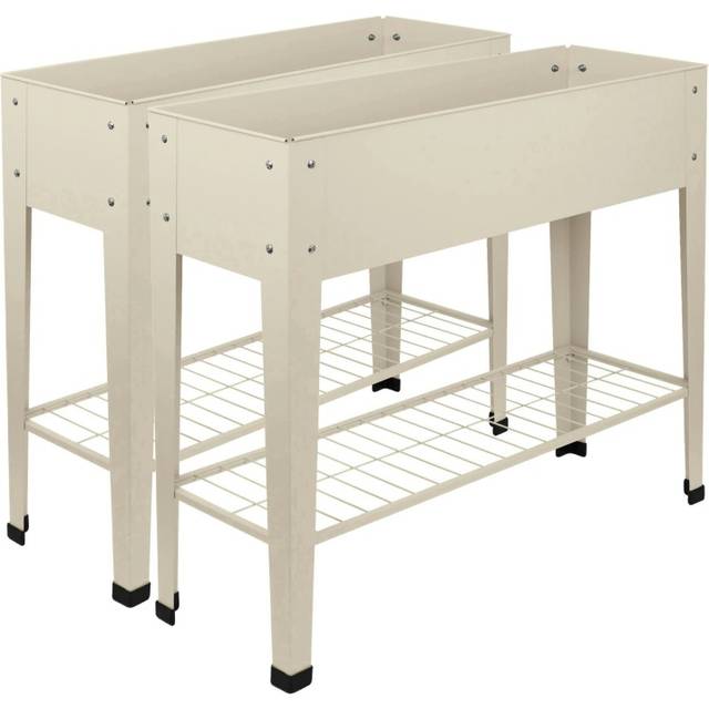 Harbour Housewares Elevated Raised Garden Beds w/ Legs & Storage Shelf - Ivory - Pack of 2, Cream
