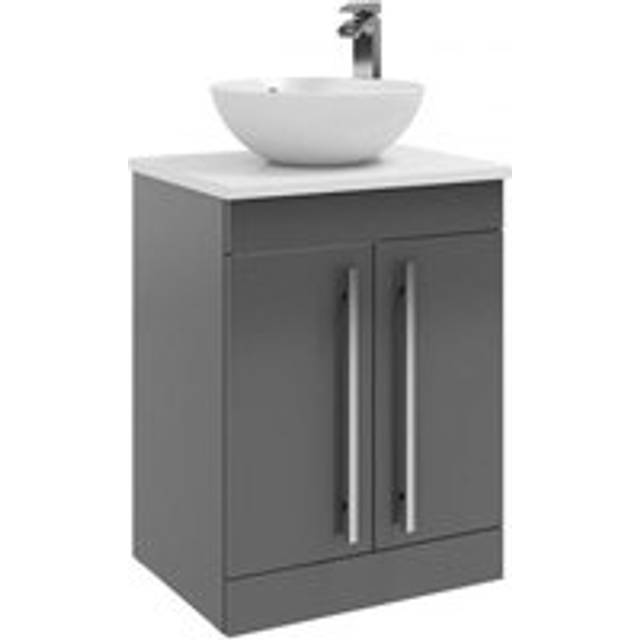 Grey Gloss 2 Door Standing Unit with Counter Top Basin 60cm Wide - One Size