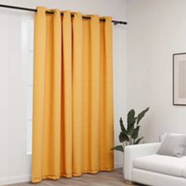 Linen-Look Blackout Curtains with Grommets Yellow 290x245cm - One Size