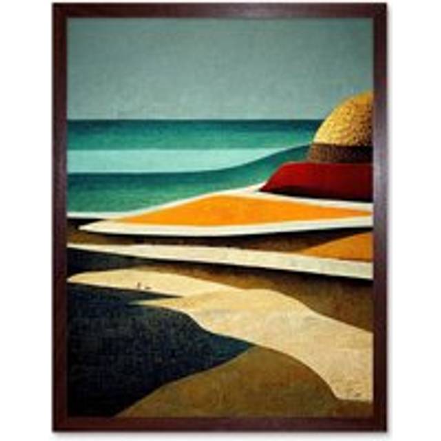 Wall Art Print Abstract Modern Beach Ocean Coastal Africa Art Framed - Brown - W12 inch x H16 inch