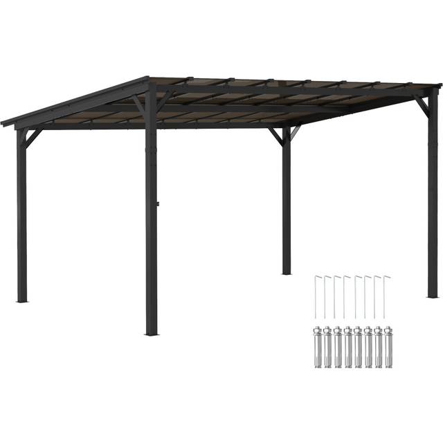Outsunny 3 x 4.3m Pergola Kit Gazebo w/ UPF 50+ and Waterproof Polycarbonate Roof, Grey