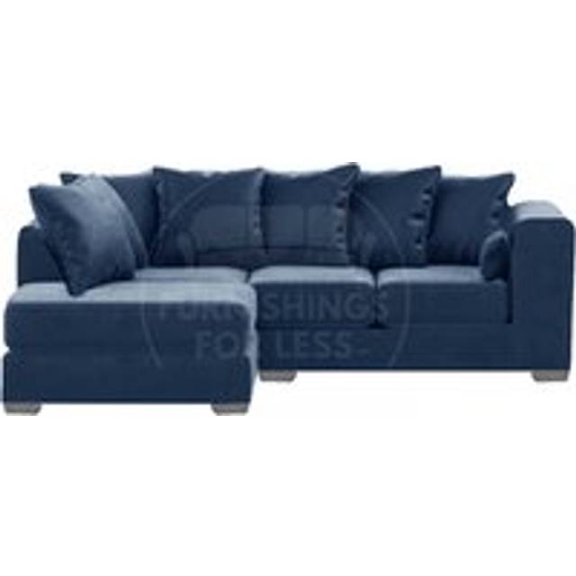 Ella Boxed Arm Plush Velvet 3 to 4 Seater L Shaped Corner Sofa Grey Left Hand Facing - Blue - One Size