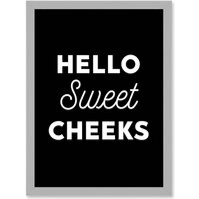 Funny Toilet Decor Bathroom Wall Art Hello Sweet Cheeks Cheeky Sign Artwork Framed Wall Art Print A4 - Grey - One Size