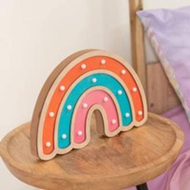 ValueLights Kids Battery Powered Wooden Rainbow Wall or Table Lamp - Multicolor