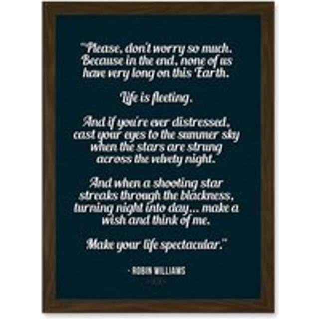 Quote Robin Williams Don't Worry Life Is Spectacular A4 Artwork Framed Wall Art Print - Brown - One Size