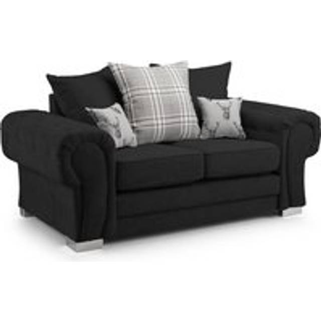 Milan Fabric 2 Seater Sofa Black Fabric Scatter Back Chesterfield Style - One Size