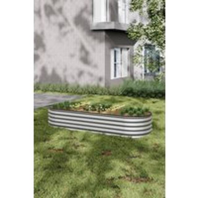 Oval-Shaped Metal Flower Raised Garden Bed - Silver - One Size