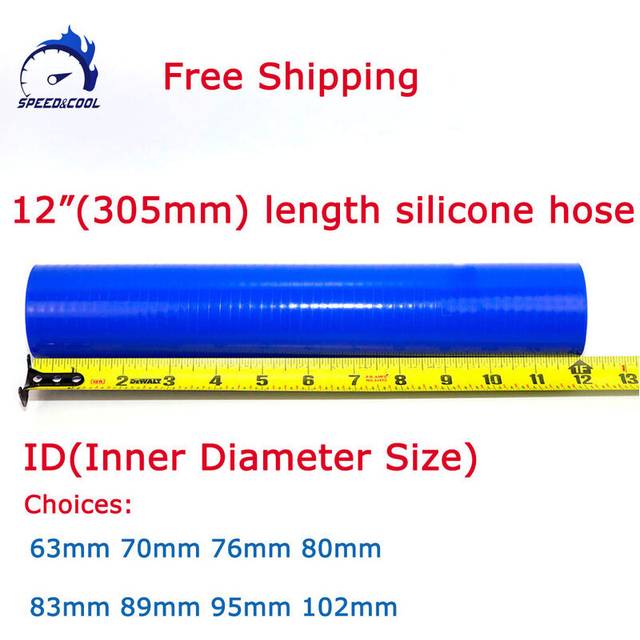 "12"" Length Straight General Silicone Coolant Intercooler Pipe Tube Hose ID 63MM 70MM 76MM 80MM 83MM 89MM 95MM 102MM"