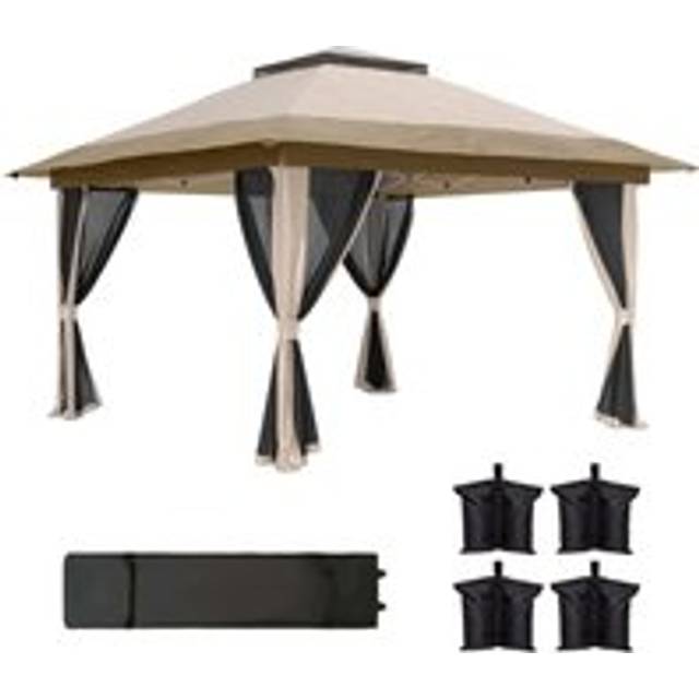 Outsunny 3.6 x 3.6m Pop Up Gazebo with Netting and Wheeled Bag - Beige | TJ Hughes Dark Grey