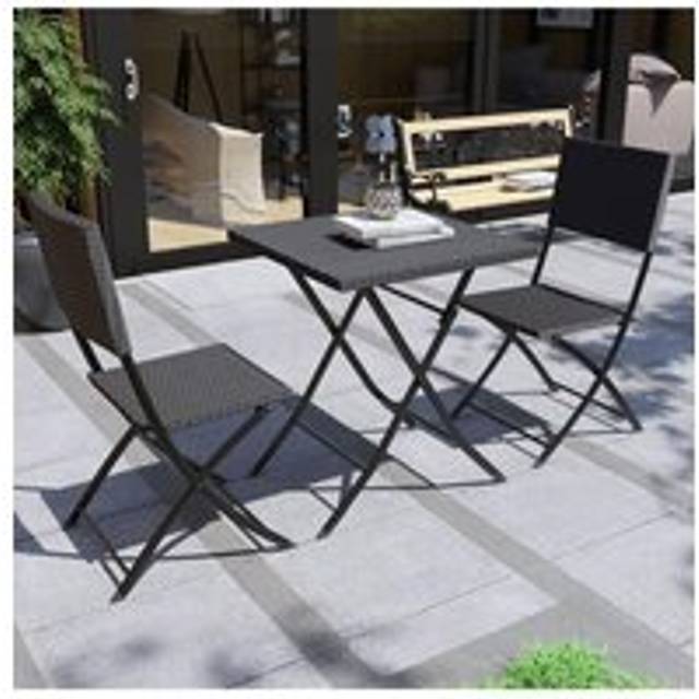 3Pcs Garden Vida Capri 2 Seater Rattan Bistro UKFR Fabric Furniture - Black - One Size