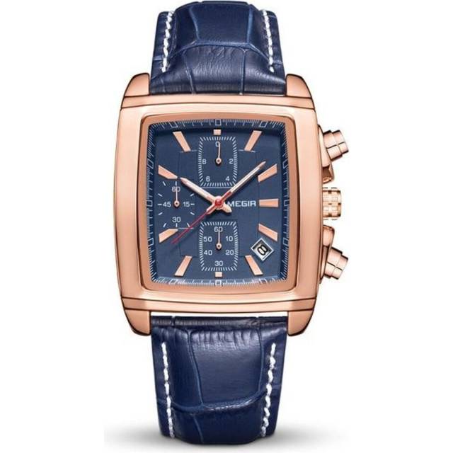 (gold) Megir Original Watch Men Top Brand Luxury Rectangle Quartz Military Watches Waterproof Luminous Leather Wristwatch Men Clock 2028 - Gold
