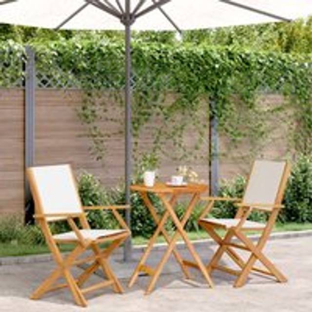 3 Piece Bistro Set Cream White Fabric and Solid Wood - One Size