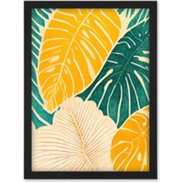Tropical Monstera Cheese Plant Leaf Boho Painting Artwork Framed Wall Art Print A4 - Black - One Size