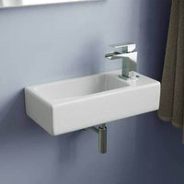 375 x 185mm Small Cloakroom Rectangle Wall Hung Basin Sink and Fittings Right Hand - White - One Size