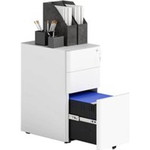 Steel Filing Cabinet with Lock and Wheels for Home Office, White - Vinsetto