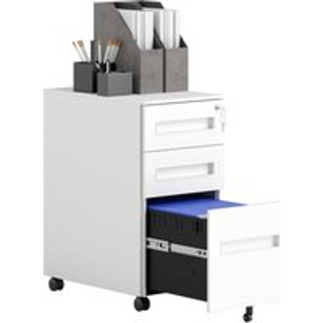 Vinsetto Lockable Mobile Filing Cabinet w/ 3 Drawers 30 x 43.5 x 60 cm White, White