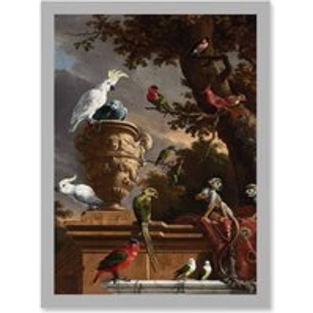 Hondecoeter Menagerie Exotic Birds Parrots Painting Artwork Framed Wall Art Print A4 - Grey - One Size