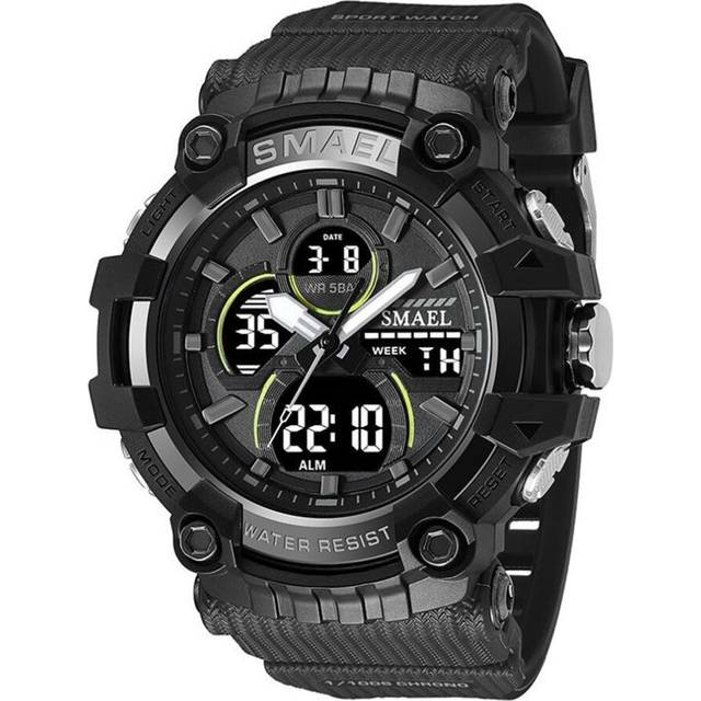 (black,grey) Smael Brand Sport Watch Men Quartz Wristwatches Waterproof Dual Time Display Military Army Green Male Clock 8079 Mens Watches