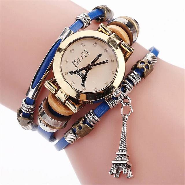 (Be) 2023 Unique Womens Chain Watches Eiffel Tower Pendant Watch for Women