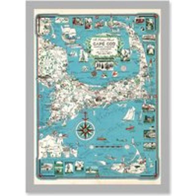 1949 Cape Cod Nantucket Massachusetts Pictorial Map Chase A4 Artwork Framed Wall Art Print - Grey - One Size