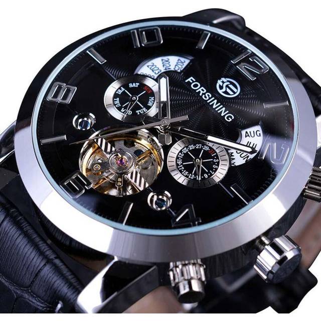 (white) Forsining Men's Luxury Tourbillon Automatic Mechanical Watch Wave Designdate Display Luminous Hands Water Resistant Fashionable Wrist Wat - White