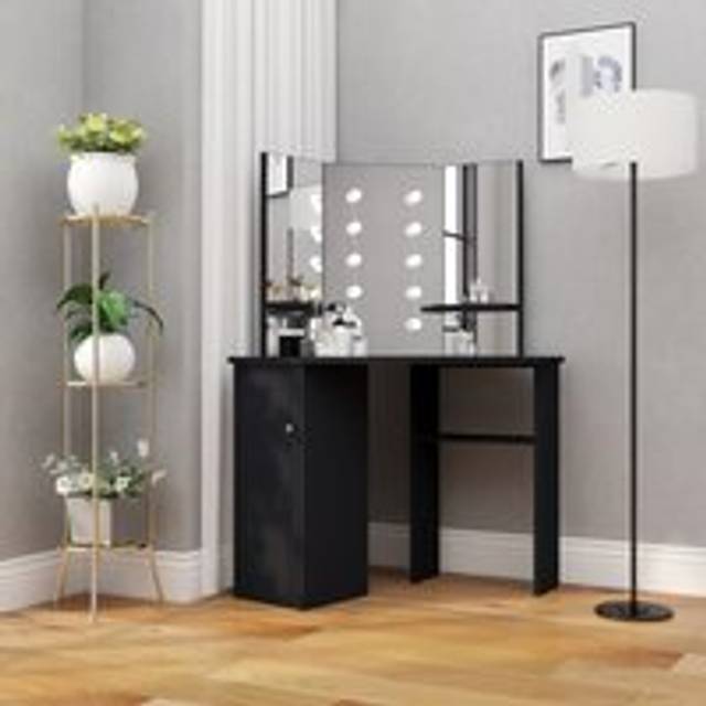 Corner Dressing Table with LED Black 111x54x141.5 cm - One Size