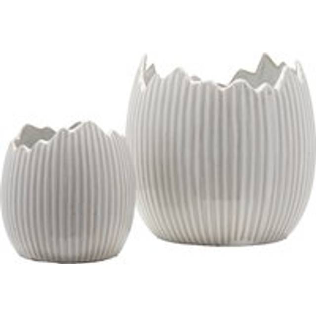 Set of 2 Ceramic Easter Egg Shell Plant Pots - White - Medium