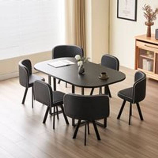 Black 150cm Square Dining Table Set with 6 Black Chairs - One Size