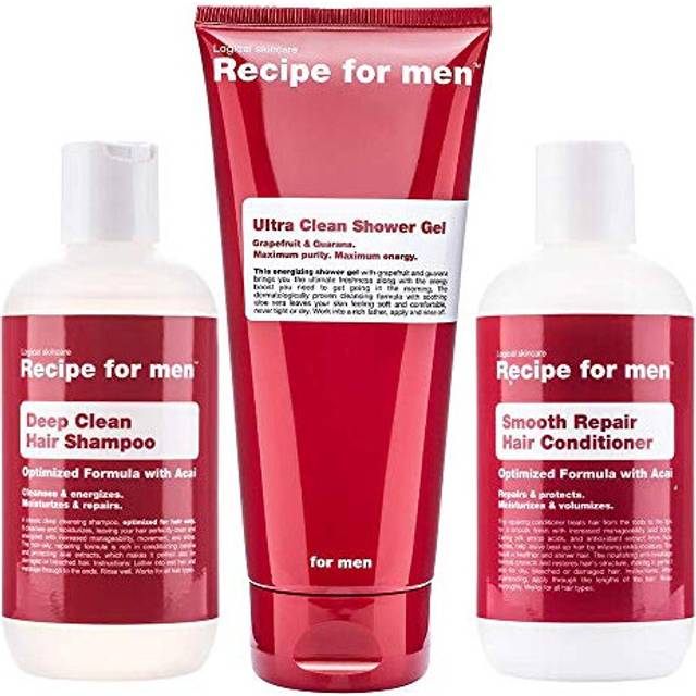 Recipe For Men 3 In 1 Shower Kit For Men Gift Set - Shampoo, Conditioner & Shower Gel For Everyday Self Care Routine - Pack Of 3