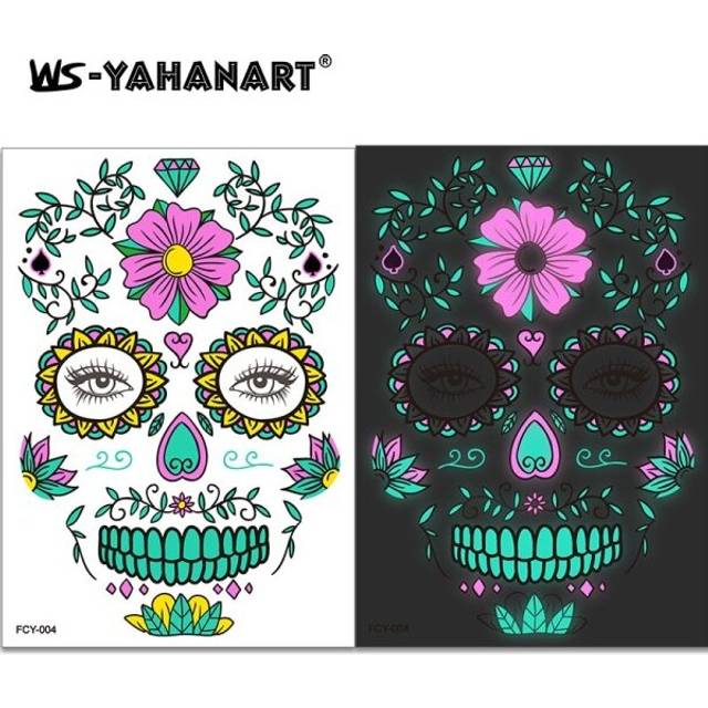 (White) Facial tattoo sticker  Bicolor luminescence  Water to paper  Adults and Children  Halloween Easter Christmas  Rave Party