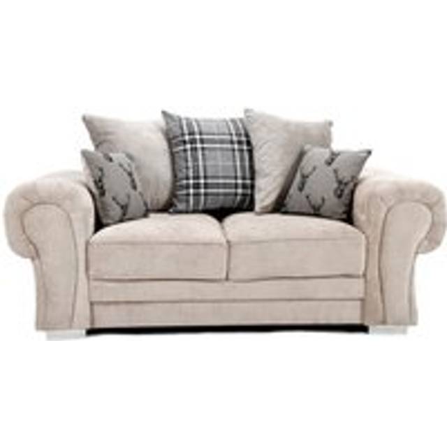 Milan Fabric 2 Seater Sofa Mink Fabric Scatter Back Chesterfield Style - Beige - One Size