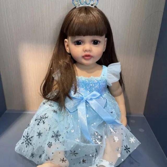 (blue, 55cm) Npk 55cm Baby Doll Girl Reborn Princess Soft Full Body Silicone Bath Doll