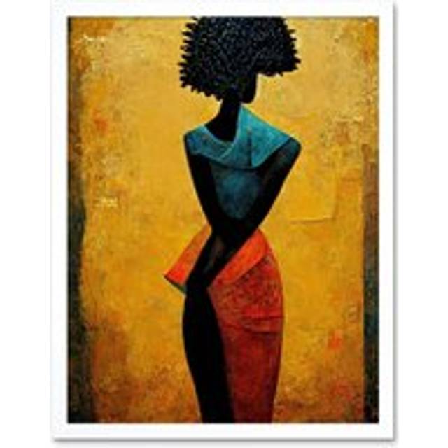 Wall Art Print Abstract Oil African Woman Art Framed - White - W12 inch x H16 inch