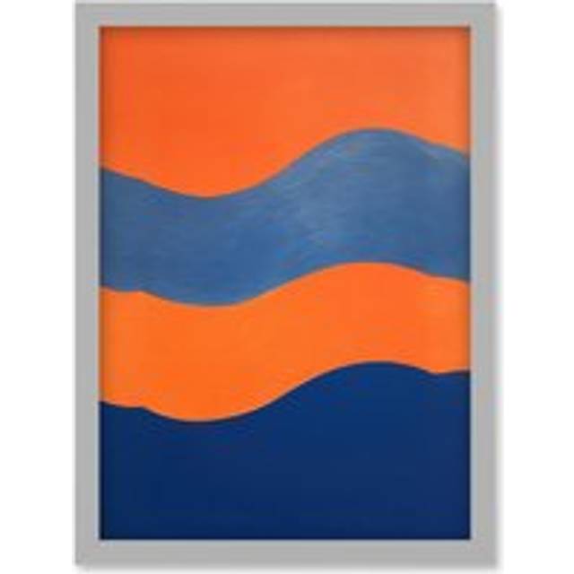 Wall Art Print Colours of the Mediterranean Oil Painting Cobalt Blue and Tangerine Orange Minimalist Artwork Framed A4 - Grey - A4