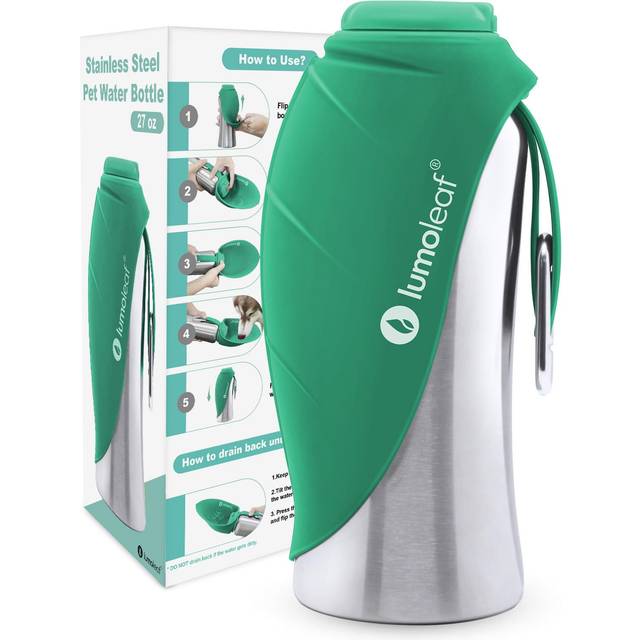 Portable Dog Water Bottles 800ml, Stainless Steel Pet Travel Water Bottle Dispenser for Walking, Hiking and Outdoor, Portable Water Bowl for Large